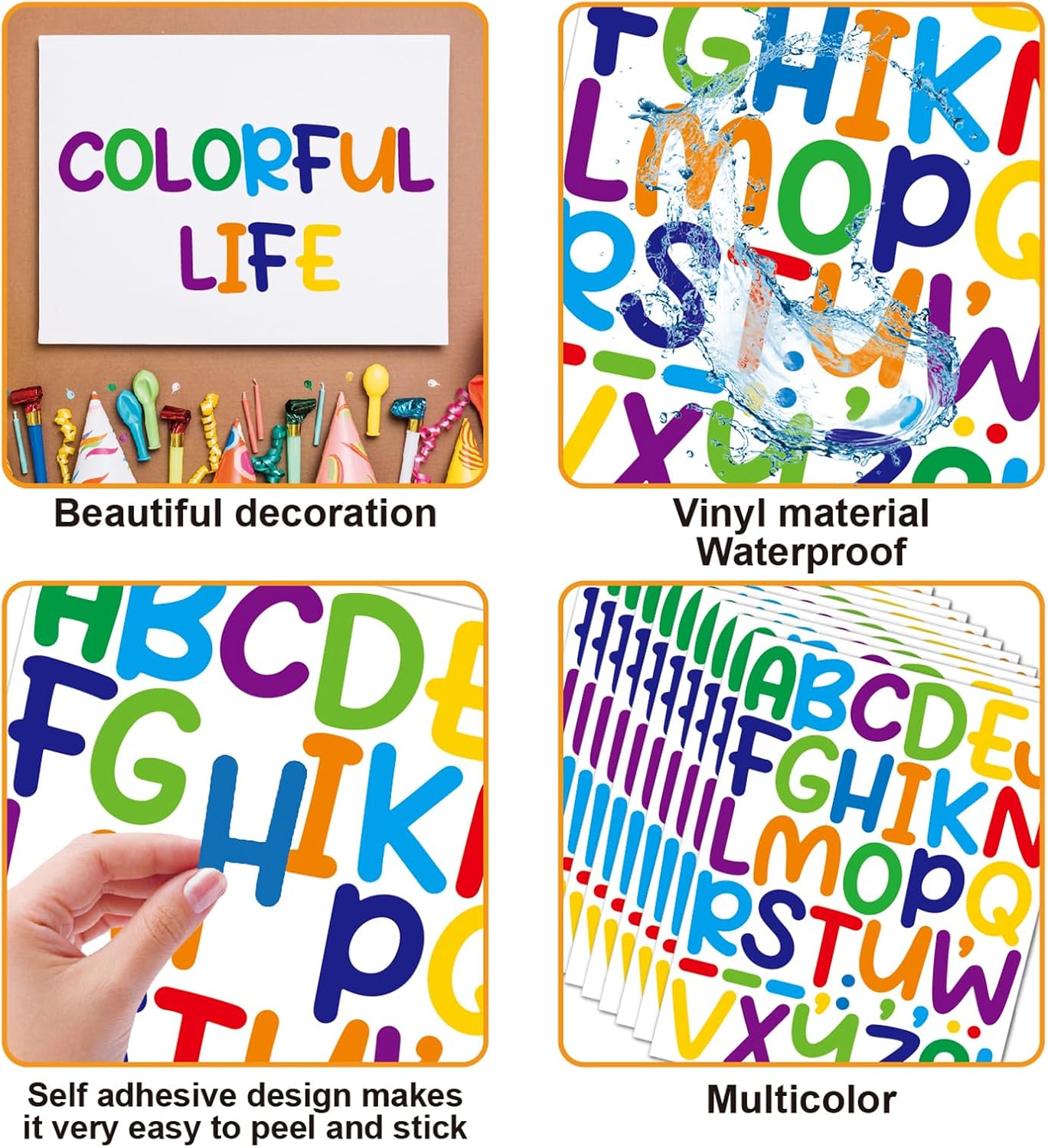 Bemeol 912 Pieces Letter Stickers 24 Sheets 2 Inch Alphabet Letter Stickers Self Adhesive Sticker Letters for Bulletin Board Classroom Mailbox Door Home Decor(Colorful)
