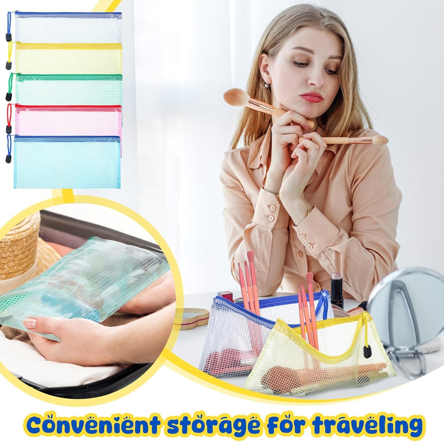 Zhehao 200 Pieces A6 Mesh Zipper Pouch Bulk Mesh Bags with Zipper Waterproof Small Pencil Pouches for School Office Supplies Organization 9.4 x 4.5 Inches(Mixed Colors)