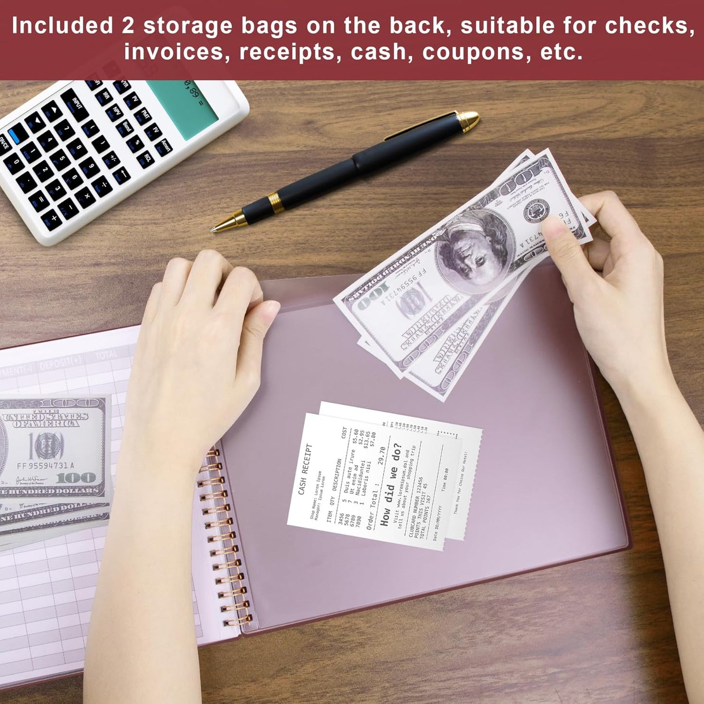 Accounting Ledger Book for Small Business Bookkeeping & Personal Use, Horizontal Expense Tracker Notebook for Family Budget, Bookkeeping Record Book Money Expense Income Log Journal, Wine Red