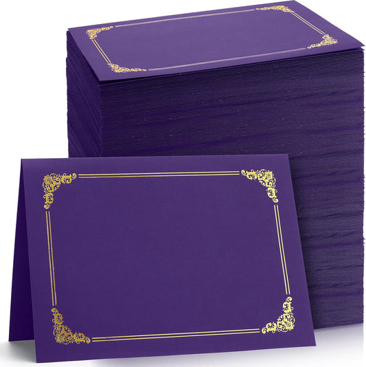 Fainne 120 Packs Certificate Holders Bulk, Diploma Covers Gold Foil Border, Document Covers for Letter Size 8.5x11 Award Certificates, Cardstock, Document Papers, Paper Card Stock(Purple)