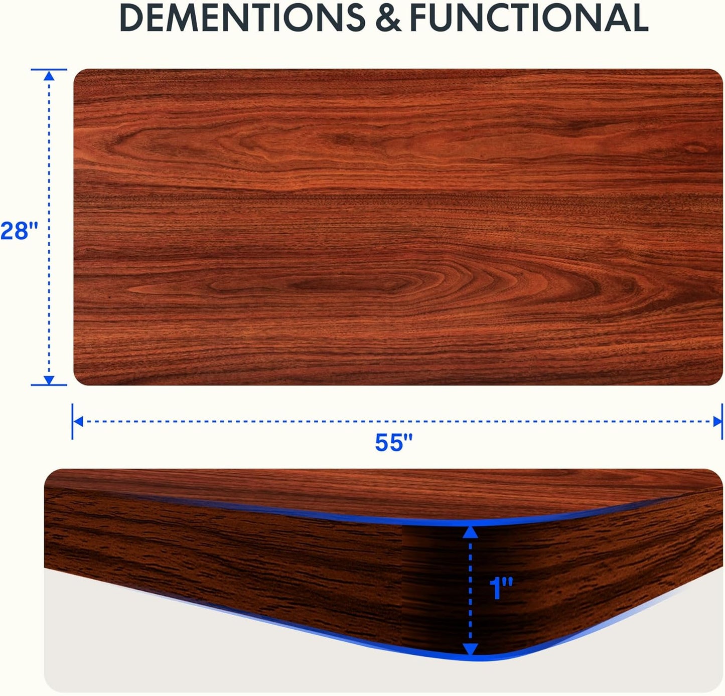FLEXISPOT EN2 Whole-Piece Standing Desk with Clamp Power Strip, 55 x 28 Electric Stand Up Height Adjustable Desk with Cable Management (Black Frame + 55" Mahogany Top, 2 Packages)
