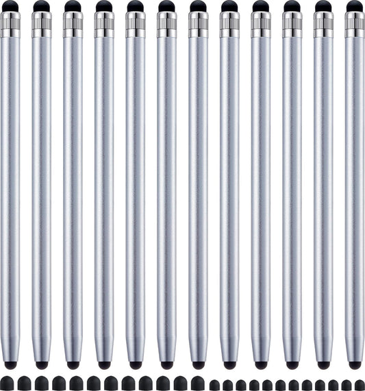 LINFANC 12Pcs Silver Stylus Pen for Touchscreen, 2-in-1 High Precision & Sensitivity Stylus Pen for iPhone/iPad/Android Smartphones and Tablets Compatible with All Touch Screens