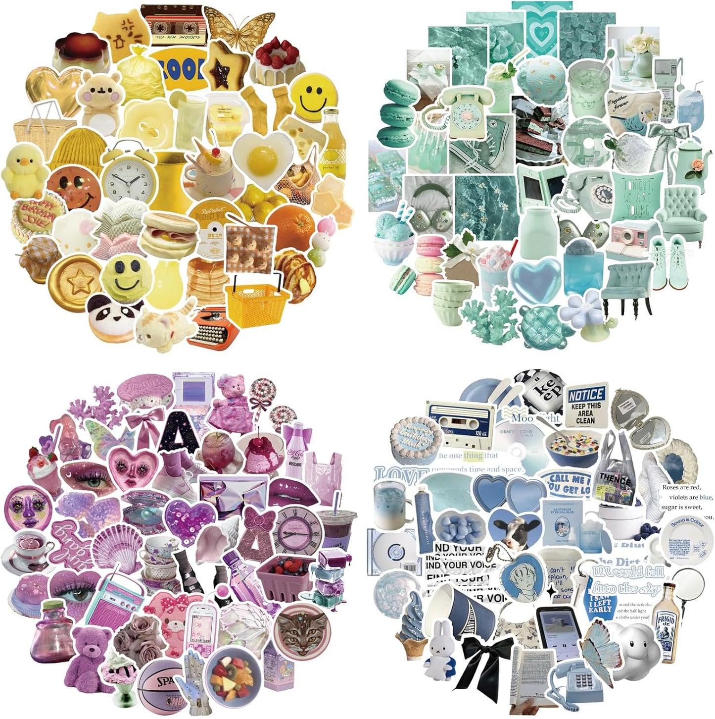 240 Pcs Colorful Aesthetic Stickers for Scrapbooks,Cute Vinyl Stickers with 4 Different Colorful Themes for Water Bottles Laptop Stickers Skateboard Notebooks Phone Kindle