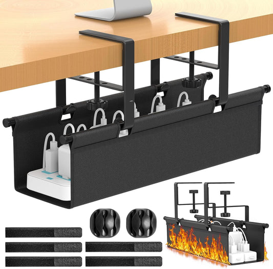 Under Desk Cable Management Tray, REFLYING 14.6" Cable Management Under Desk No Drill,Adjustable Clamp Cord Wire Organizer, Cord Hider for Standing Table, Wire Hider for Office,Home (Small)