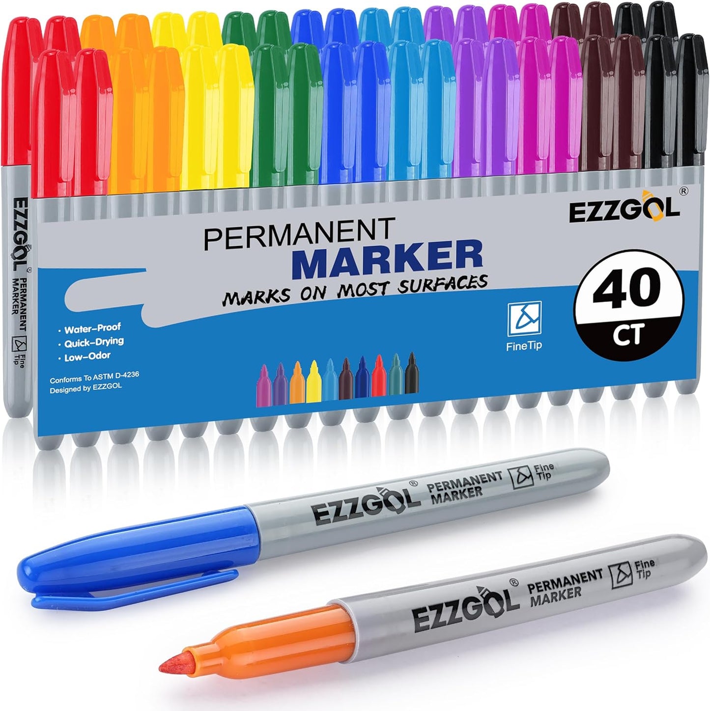 40 Pack 10 Colors Fine Tip Permanent Markers, Each Color With 4 Pack Waterproof Markers, Premium Smear Proof Pens, Quick Drying, Office Supplies for School, Office, Home