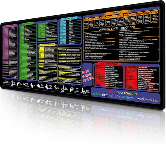 All-in-One Office & Gaming Mouse Pad: Excel/Word/Power Point Mouse pad - XL Waterproof, Non-Slip Desk Mat with Stitched Edges 31.5 x 11.8inches x 3mm