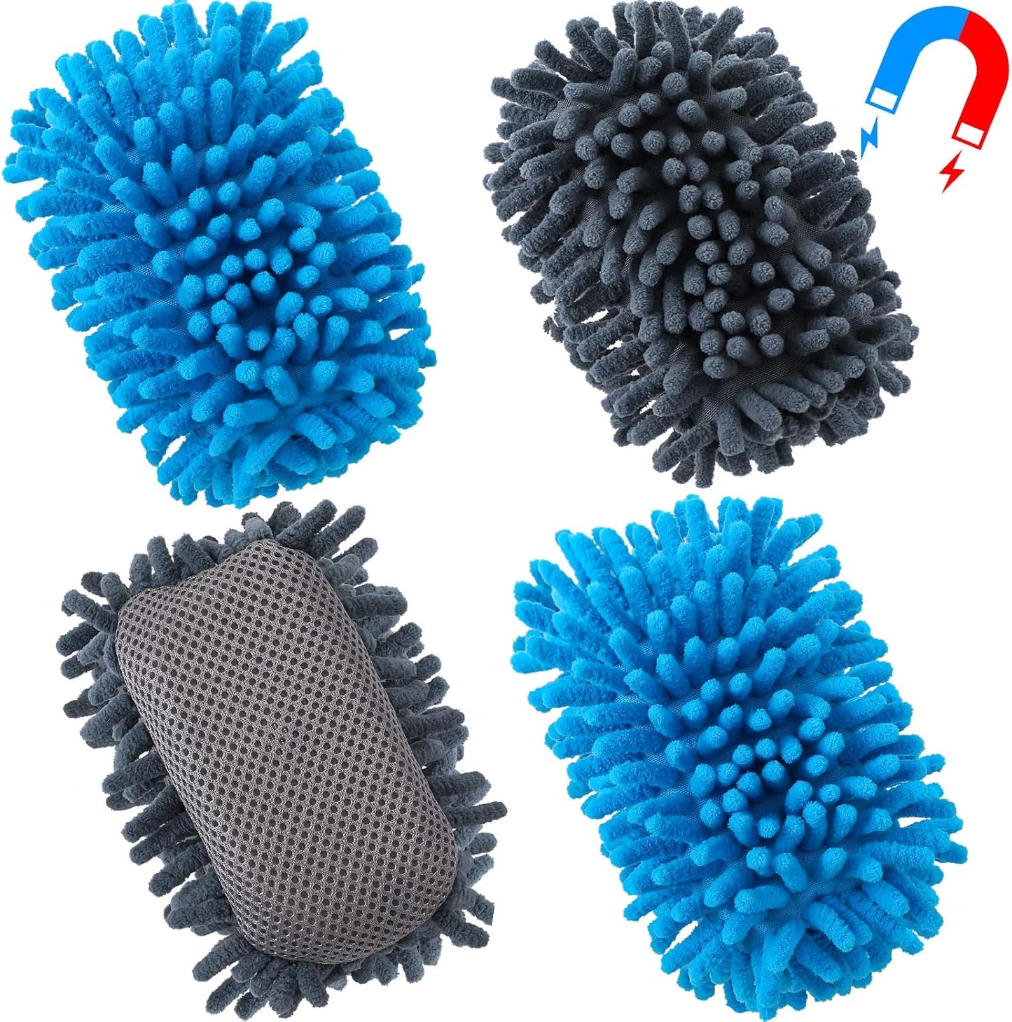 Jeyiour 4 Pcs Large Microfiber Shag Dry Erase Erasers, Magnetic, Rectangular, White Board Erasers, Washable for Classroom, Home and Office Use (Gray, Blue)