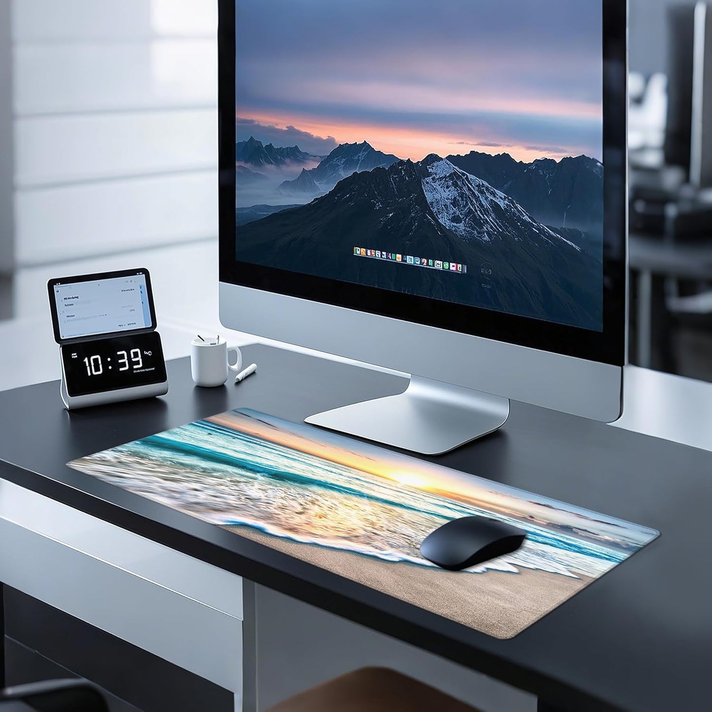 Mouse Pad with Beach View – Sunrise Scenery Desk Pad – Portable Computer Mousepad – Gaming, Office, Waterproof, Non-Slip, Stitched Edges 31.5 x 11.8inches x 3mm