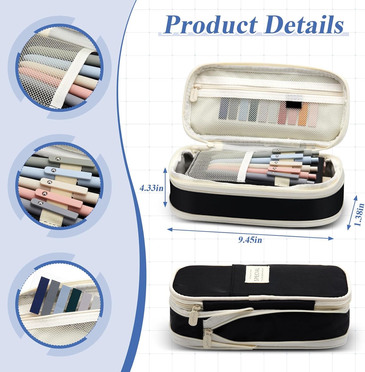 Jutom 39 Pcs Aesthetic Book Annotation Kit Highlighter with Pencil Case Bag Gel Pen Transparent Sticky Note Taking Bible Study College School Supplies(Black,Cute Style)