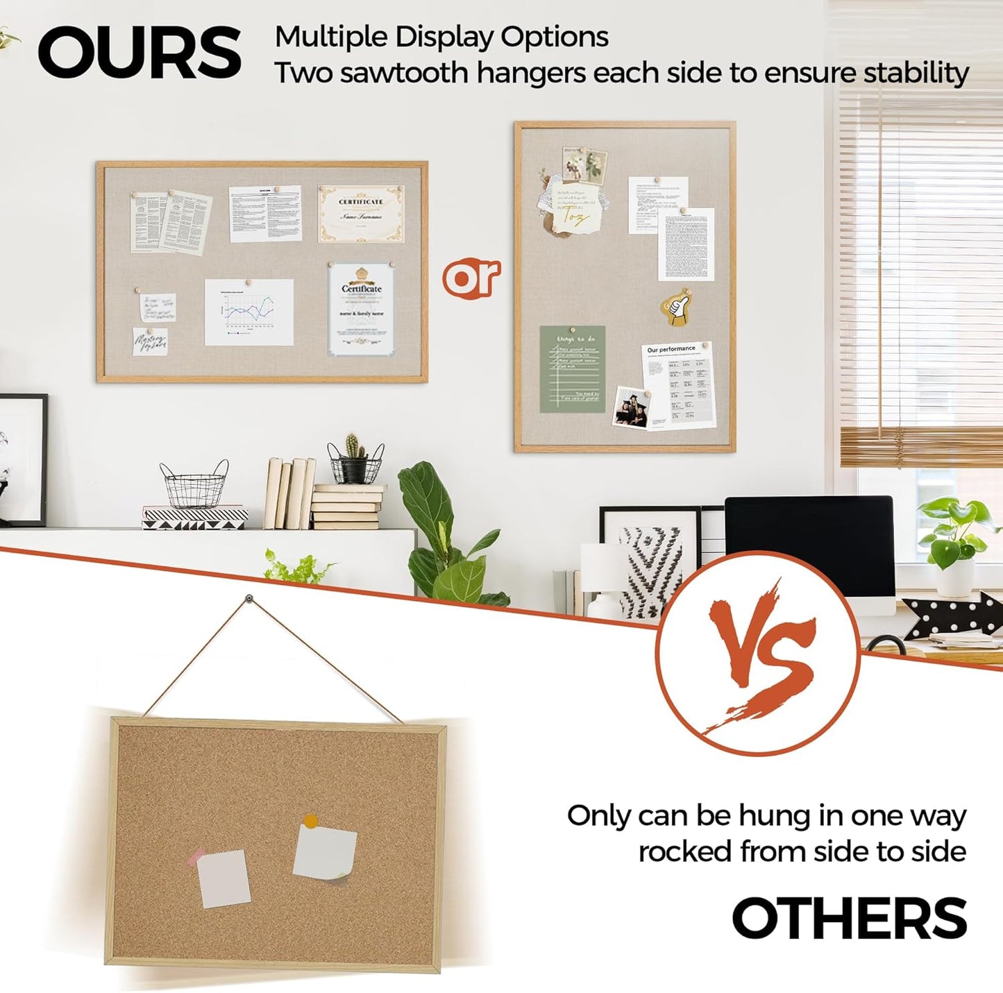 Fun Memories Cork Bulletin Board 24x36 Inches with Oak Wood Frame, Large Wall Mounted Pin Board for Office, Home & School - Includes Thumb Tacks & Hooks (Natural)