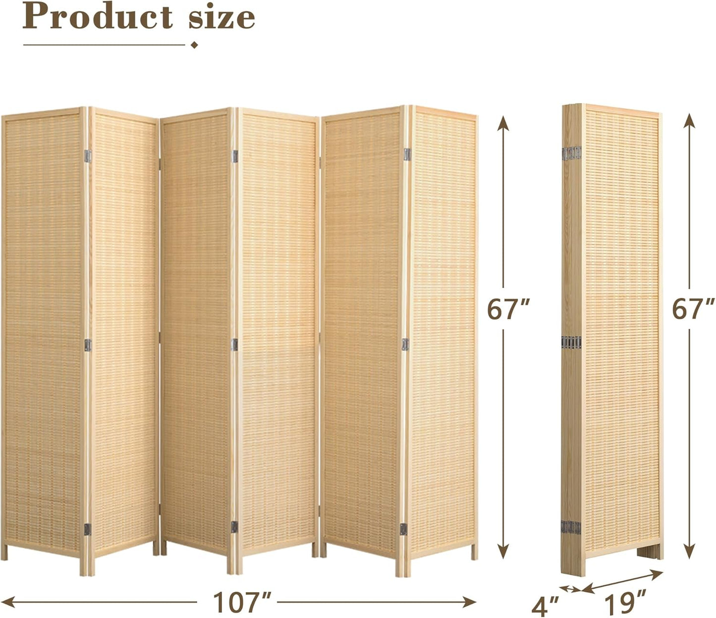 WelFurGeer 6 Panel Bamboo Room Divider, Folding Privacy Screen for Room Separation, Natural Wood Room Partitions and Dividers, Patio Privacy Panels, Decorative Wall Divider for Home, Office, Studio