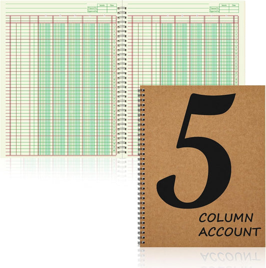 2 PCS 5 Column Ledger Book Accounting Ledger Paper Analysis Pad Financial Accounting Ledger 5 Column 8.5 * 11 Inches Log Book 5 Column 100 Pages for Bookkeeping Personal Use and Small Business