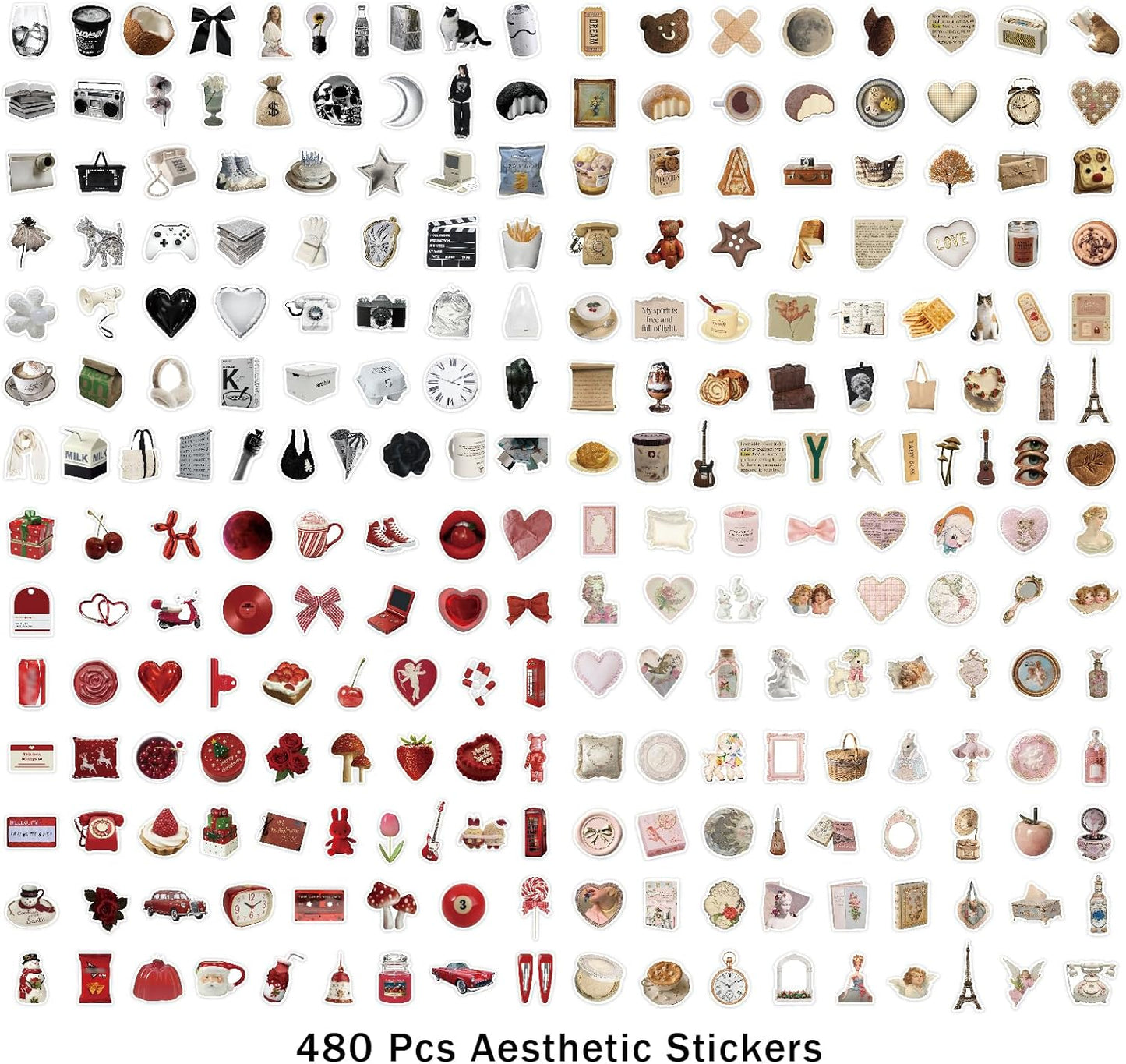 480 Pcs Vintage Aesthetic Stickers for Scrapbooks Laptop Water Bottles Skateboard Notebooks Phone Kindle, Cute Vinyl Stickers for for Kids Teens Adults Girls