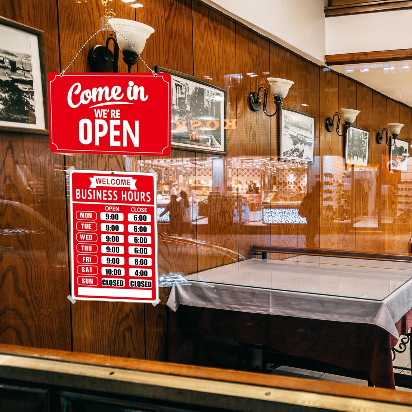 Open Closed Signs Business Hours Sign Set for Window Door Open Signs for Business Hour Closed Open Flip Sign Store Resturant Bar Red