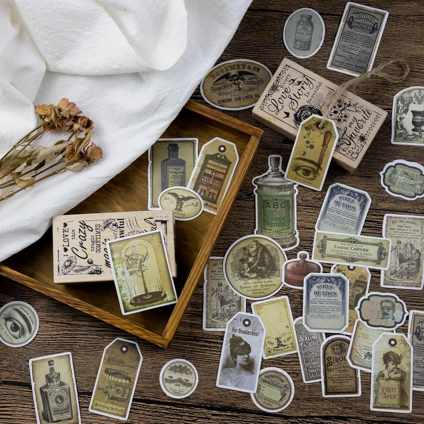 Prstincol 120 Pcs Vintage Apothecary Potion Label Stickers for Journaling, Dark Aesthetic Scrapbook Supplies Ephemera for Junk Journal Bullet Journal DIY Crafts Album Collage