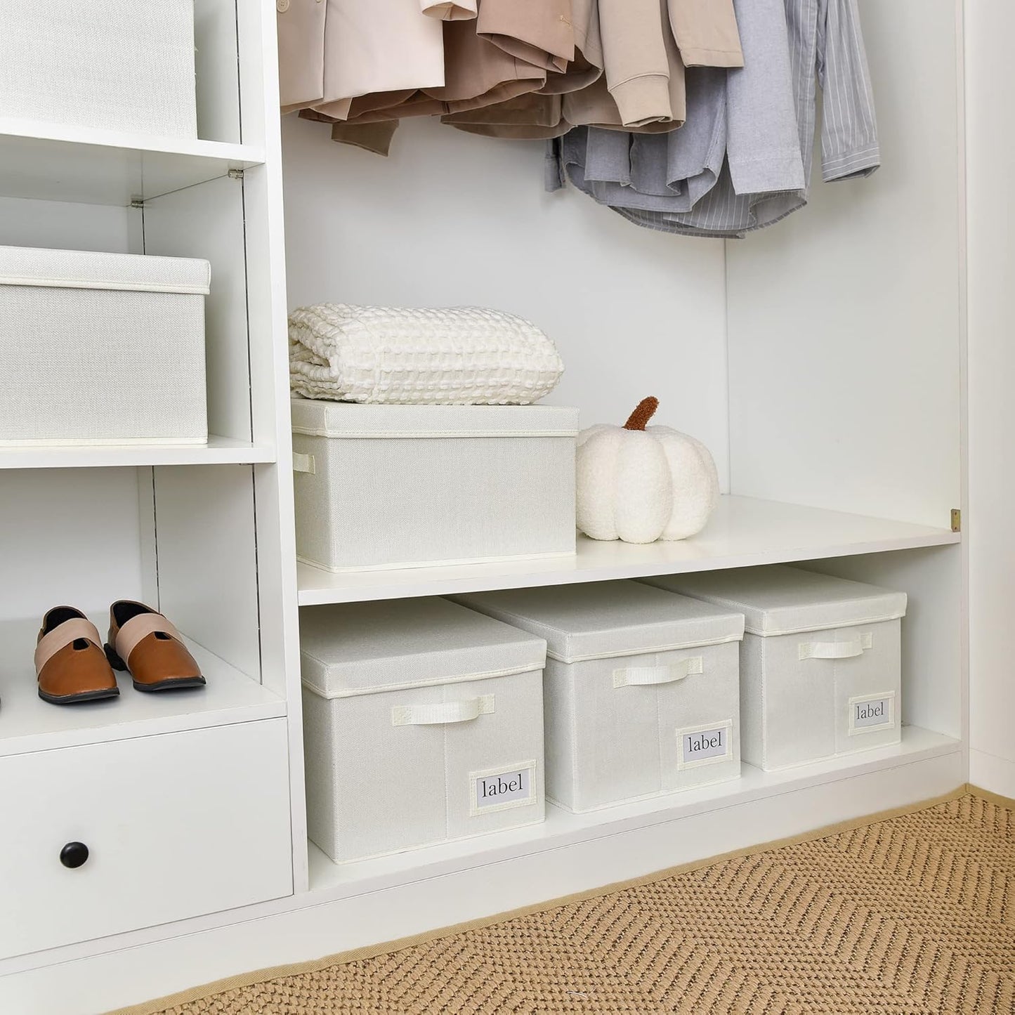 GRANNY SAYS Fabric Storage Bins with Lids, Storage Basket for Clothes, Decorative Storage Boxes, Closet Storage and Organizers, Ivory, 3-Pack