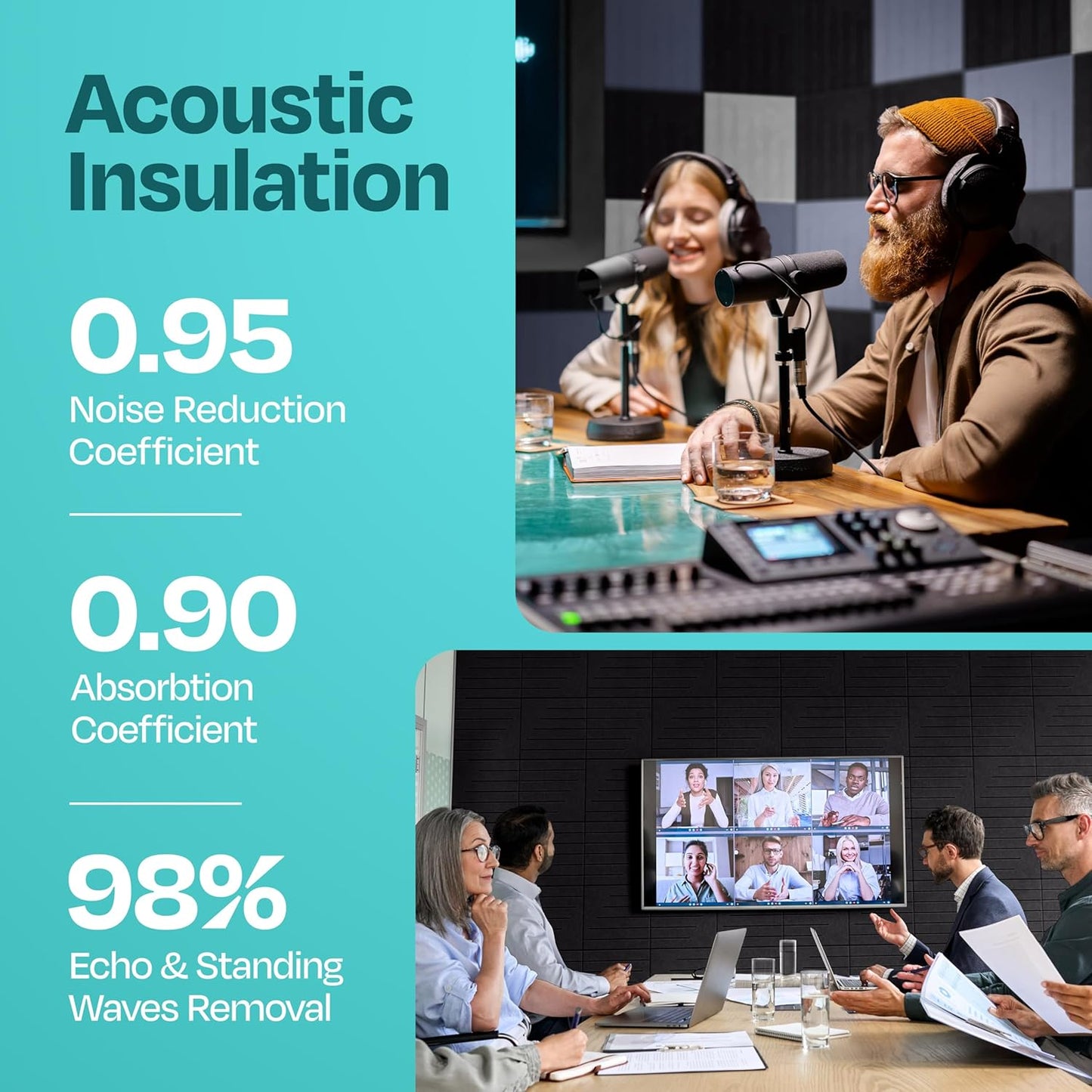 Acoustic Panels 12-Pack Soundproof Wall Panels 12"x12"x0.4" Decorative Sound Dampening for your Home, Office, Studio, Bedroom & More with Unique LineWave Carving [Deep Black]