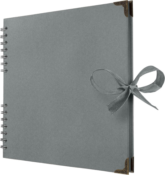 Bstorify Square Scrapbook Photo Albums 60 Pages (21 x 21 Cm) Grey Thick Paper, Hardcover, Metal Corners, Ribbon Closure - Ideal for Your Scrapbooking Albums, Art & Craft Projects (Grey, 21 x 21 Cm)
