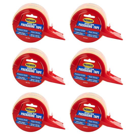 Crystal Clear Packing Tape with Dispenser, 6 Rolls of Heavy Duty Shipping and Moving Packaging Tape, 2 Inch x 40 Yards Each (240 Yards Total)
