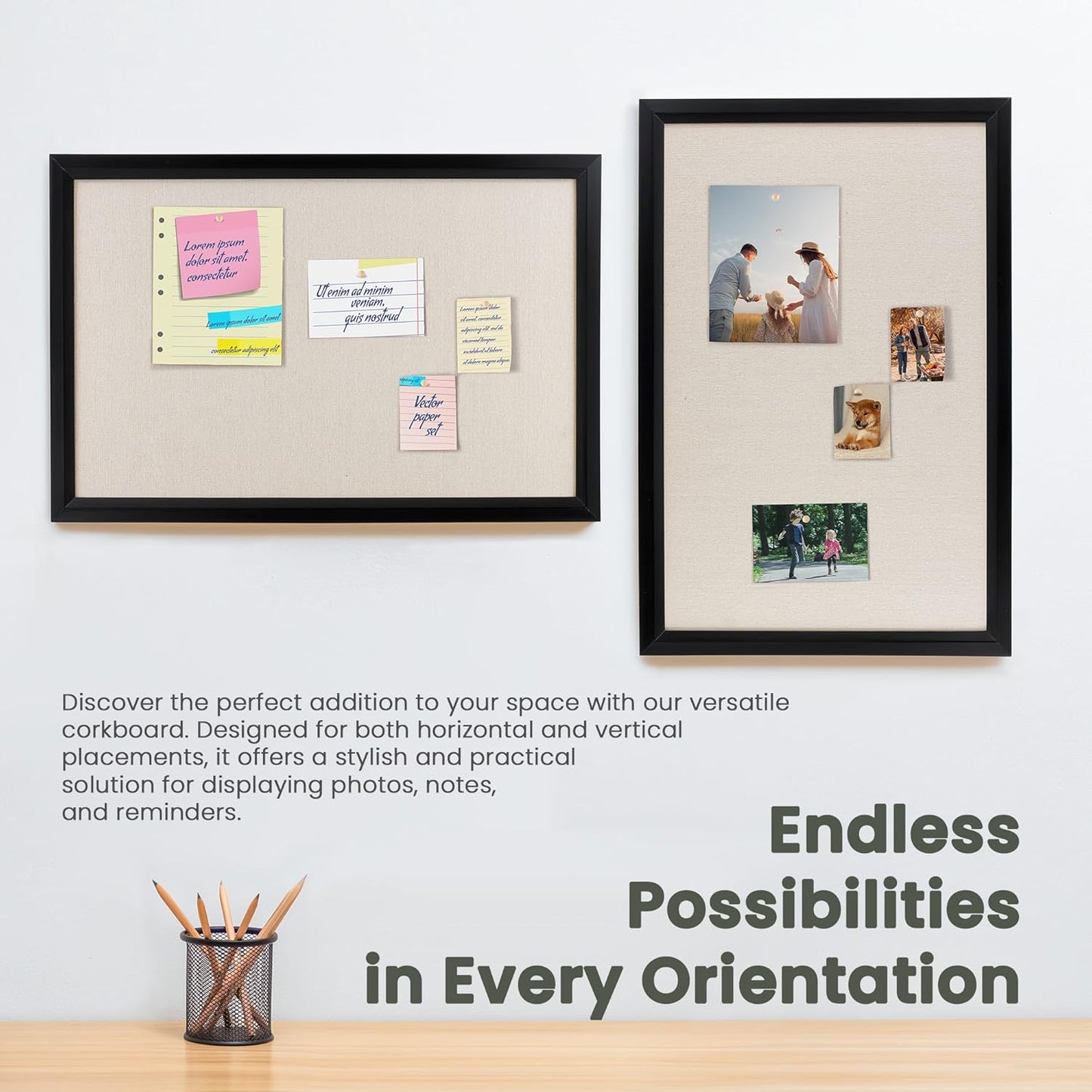 Bulletin Board Cork Board with Linen, 100% Wood Framed 30" x 20" Bulletin Board Decorations, Pin Boards for Walls, Wall Mounted Fabric Picture Board with 10 Pushpins for School, Home & Office, Black