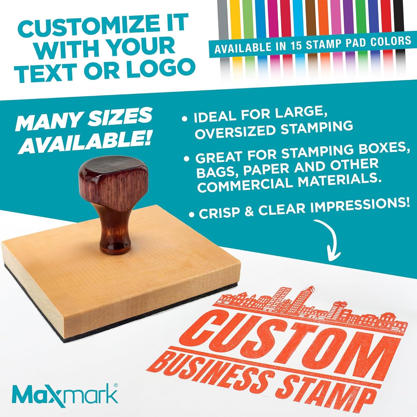 Custom Logo Hand Stamp - Personalized Wood Rubber Stamp - Upload Your Own Image (4"x4")