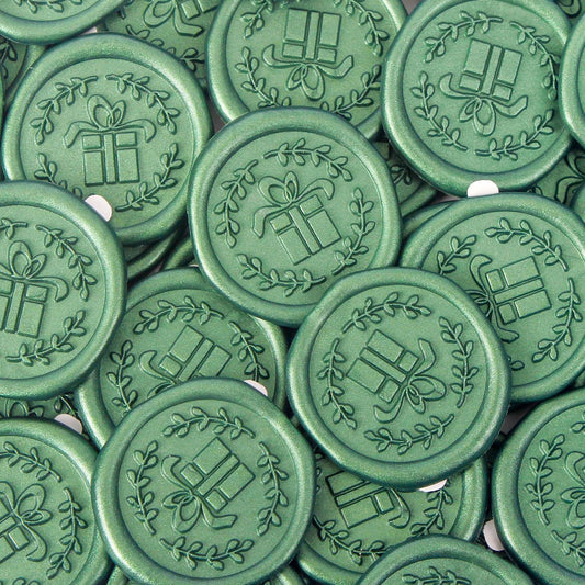Wax Seal Stickers with Various Seals Patterns, Green Adhesive Sealing Wax Sticker Set for Wedding Invitations Customize, Envelopes Sealer, Christmas Gift (Gift, 60 Pcs)