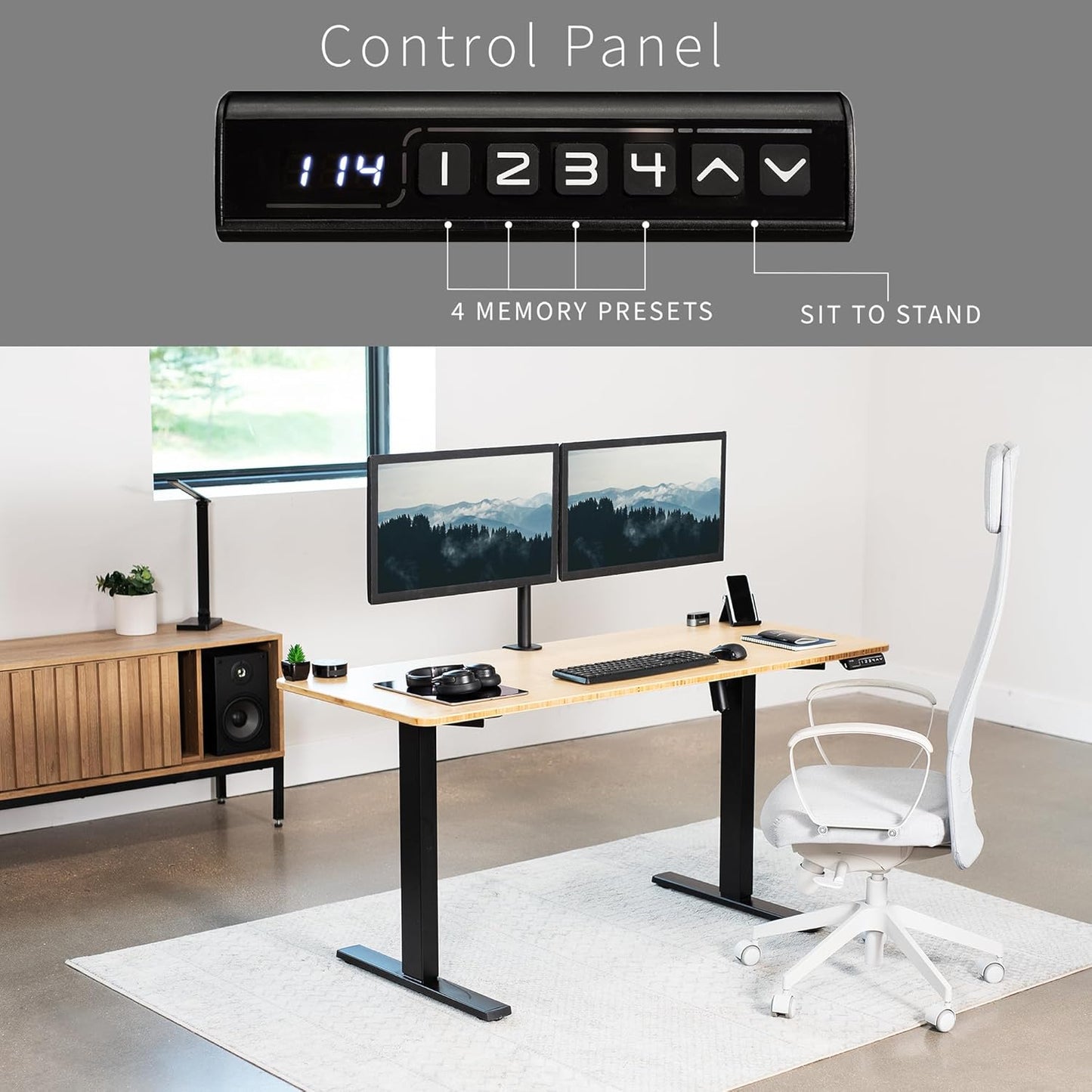 VIVO Electric 60 x 24 in Real Bamboo Standing Desk, Memory Height Adjustment, 1B Series, One-Piece Top, Black Frame, DESK-KIT-1B6O