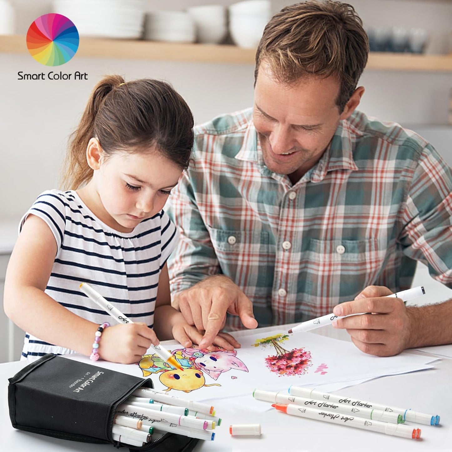 Smart Color Art Art Markers, 44 Coloring Markers and 1 Blender, 45 Pack Alcohol Based Dual Tip Permanent Highlighters with Case, Excellent for Adults Kids Marking Drawing Sketching