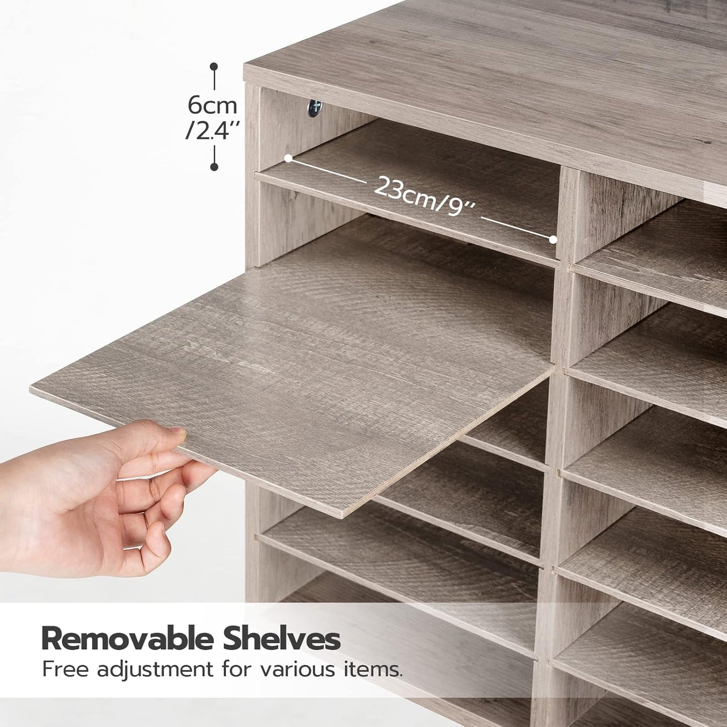 HOOBRO Literature Organizers, 12 Compartments Office Mailbox with Adjustable Shelves, Wood Countertop Literature Sorter for Office, Home, Classroom, Mailrooms Organization Greige BG12WF01