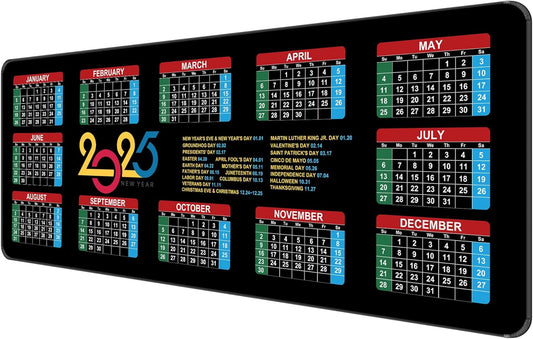 Dynippy Thin Extended Gaming Mouse Pad （31.5 * 11.8 * 0.08 inch） with Stitched Edges Large Mousepad Long XXL Keyboard and Mouse pad Desk Mat for Gaming Office & Home - 2025 Calendar Holidays