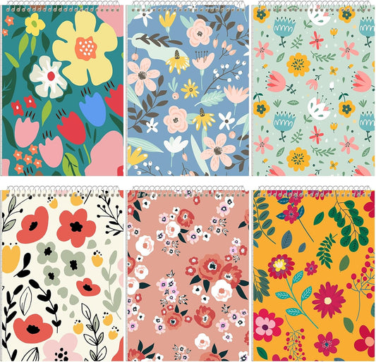 6 Pack 8.5 x 11'' Top Bound Office Steno Book Wide Ruled Double Sided Spiral Notebooks Reliable White Paper 70 Sheets/Pad Pastel Colors Covers for Writing School Notes (Floral Color)