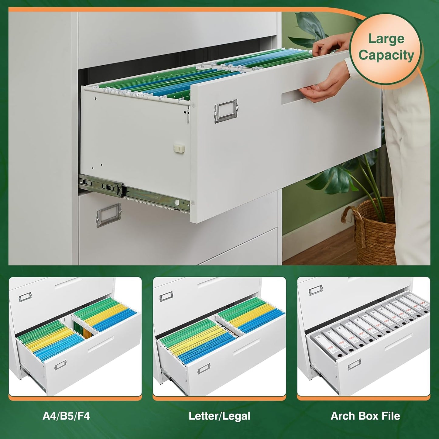 Letaya 4 Drawer File Cabinet with Lock, Metal Lateral Filing Cabinet Wide Office Organization Storage for Home Office Hanging Letter/Legal/F4/A4 (White-Requires Installation)