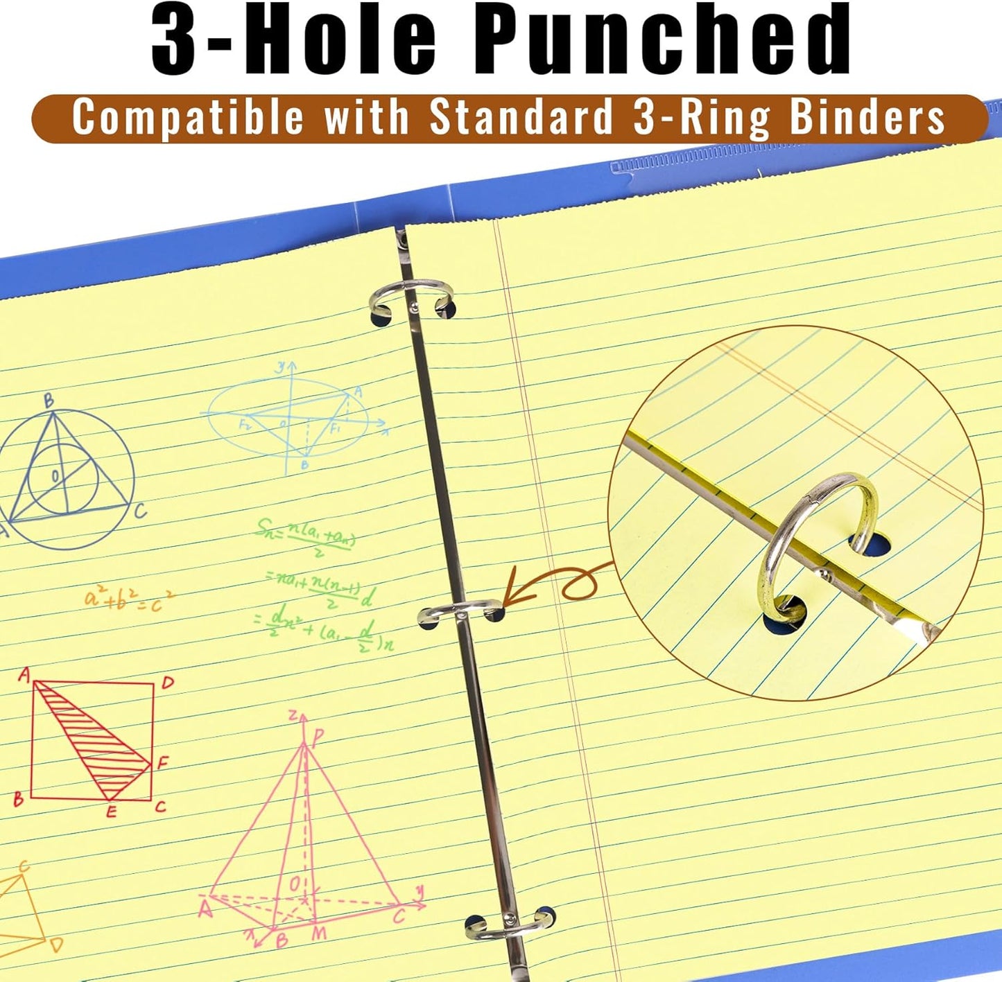 HAUTOCO 8.5 x 11 Legal Pads 6 Pack Yellow Wide Ruled Lined Writing Note Pads Perforated Notepad, 30 Sheets Per Notepad, 3-Hole Punched Paper for School, Office