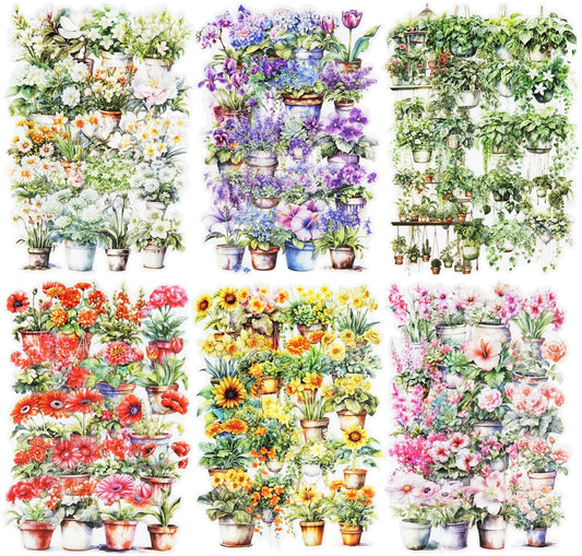 150Pcs Potted Plant Stickers, Botanical PET Stickers for Scrapbooking, DIY Crafts, Journaling, and Junk Journal Ephemera with Organizer