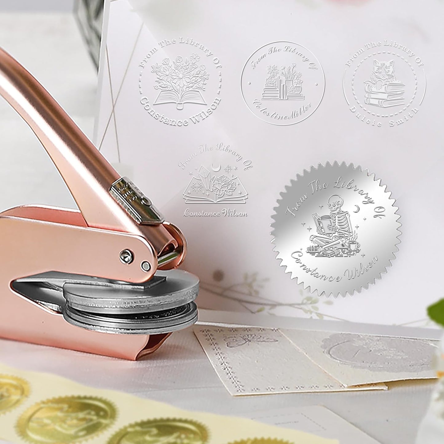 Book Embosser Custom Embosser Stamp with Your Name or Design Personalized Library Embosser Stamp Customized Books Business Cards Paper Documents Notebooks etc. (04)