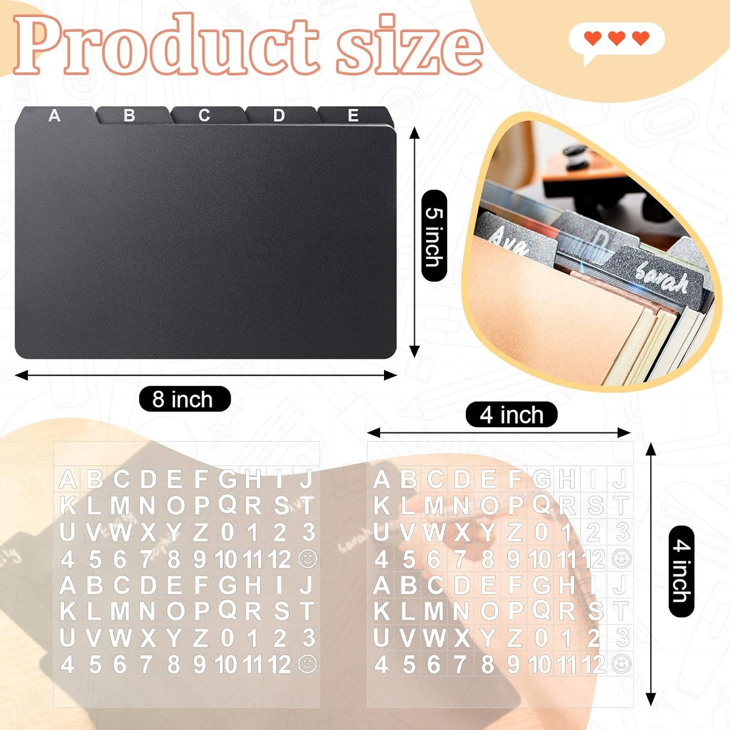 Lewtemi 50 Pcs Index Card Dividers 5 x 8 Inch Index Card Dividers with Tabs Guides with 2 Pcs Alphabet Number Stickers for Office Recipe Business (Black)