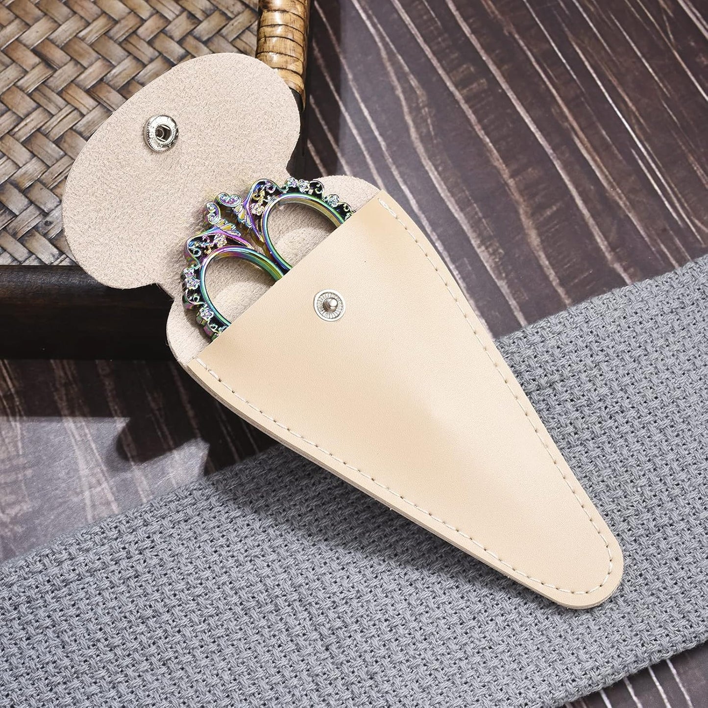 Embroidery Scissors, 4.5in Small Sharp Pointed Tip Vintage Detail Shears with Sheath for Craft, Sewing, Thread Cutting, Artwork, Needlework Rainbow