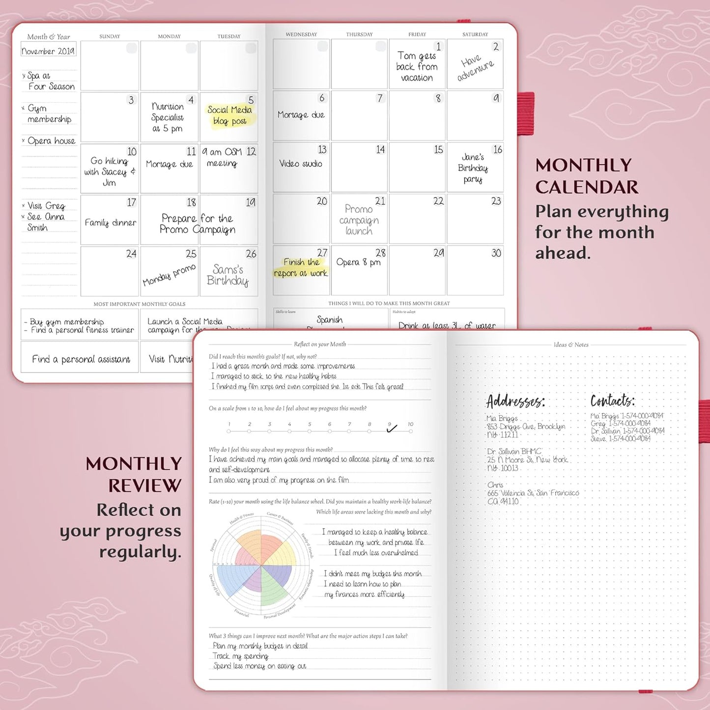 Legend Planner PRO – Deluxe Weekly & Monthly Life Planner to Increase Productivity and Hit Your Goals. Time Management Organizer Notebook – Undated – 7 x 10" Hardcover + Stickers – Hot Pink