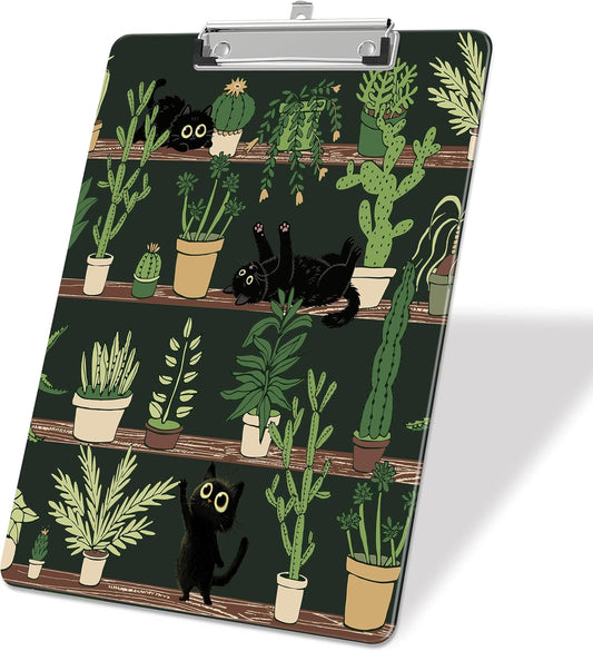 Cactus Plastic Clipboards,Decorative Black Cat Plastic Acrylic Clipboard for Teacher Social Worker Students Office Supplies 8 * 12