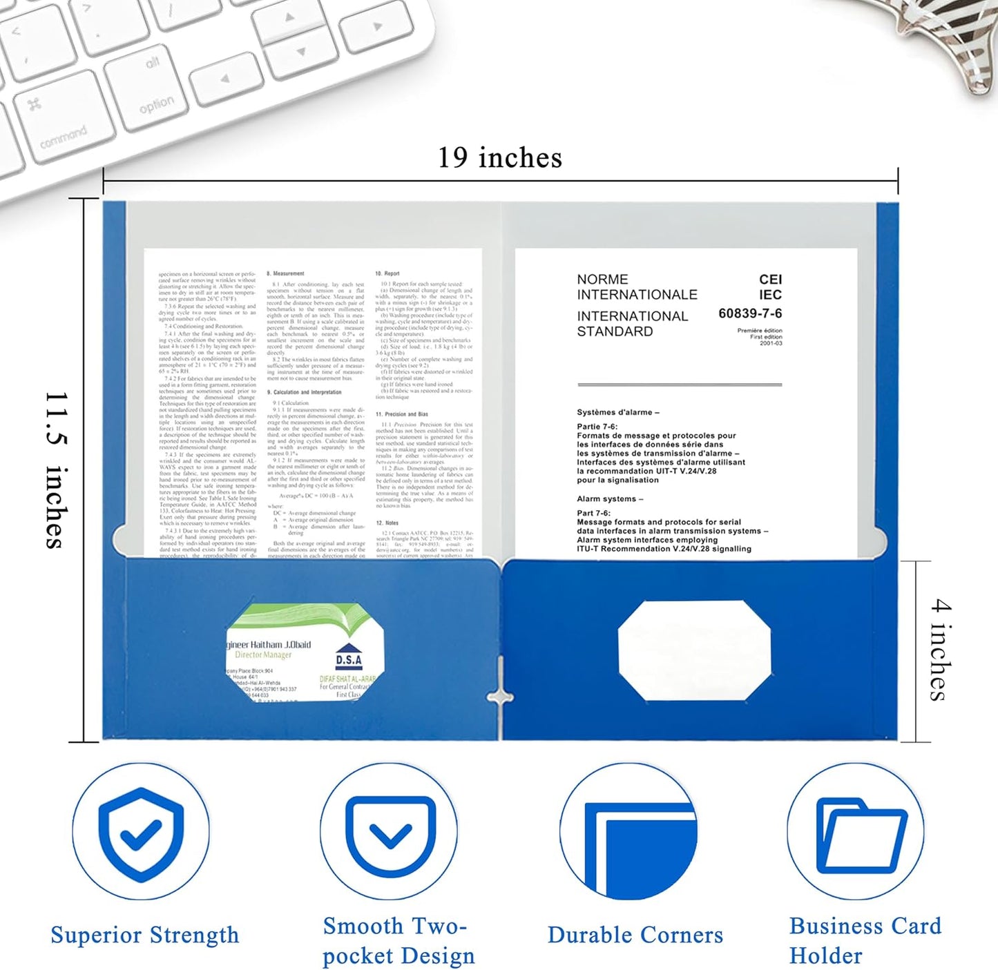 Zzrywuty File Folders with Pockets Letter Size, 50-Pack Paper Folders with Card Slot, Two Pocket Folders for School Students, Businessmen, Home and Office Workers（Blue）