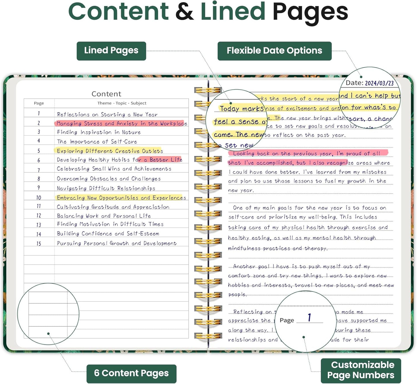 Lined Spiral Notebook Journal for Work, 300 Pages Thick B5 (7.1"x10") College Ruled Journal for Women & Writing, Hardcover Notebook for Note Taking, Perfect for Office Home School, Butterfly