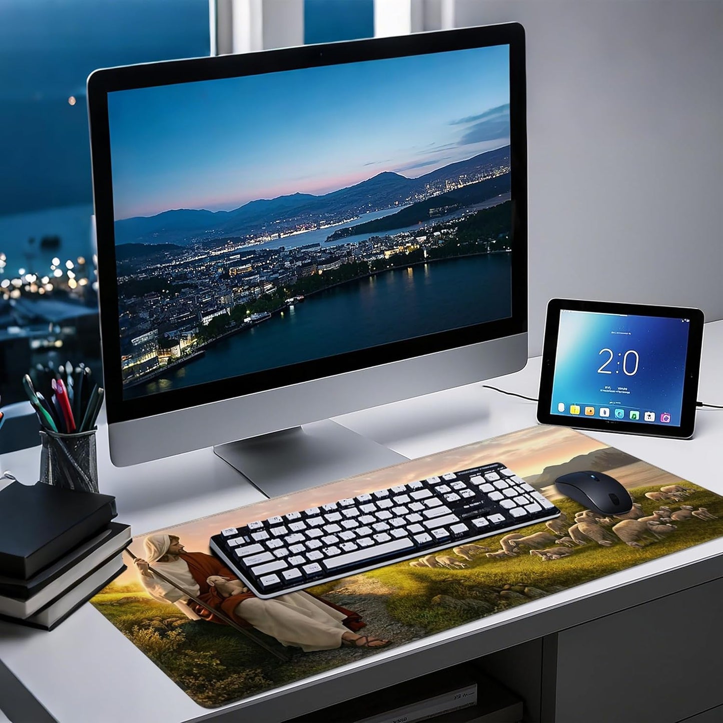 Mouse Pad with Jesus Christ Shepherd – Religious God Desk Pad – Portable Computer Mousepad – Gaming, Office, Waterproof, Non-Slip, Stitched Edges 35.5 x 15.7inches x 3mm