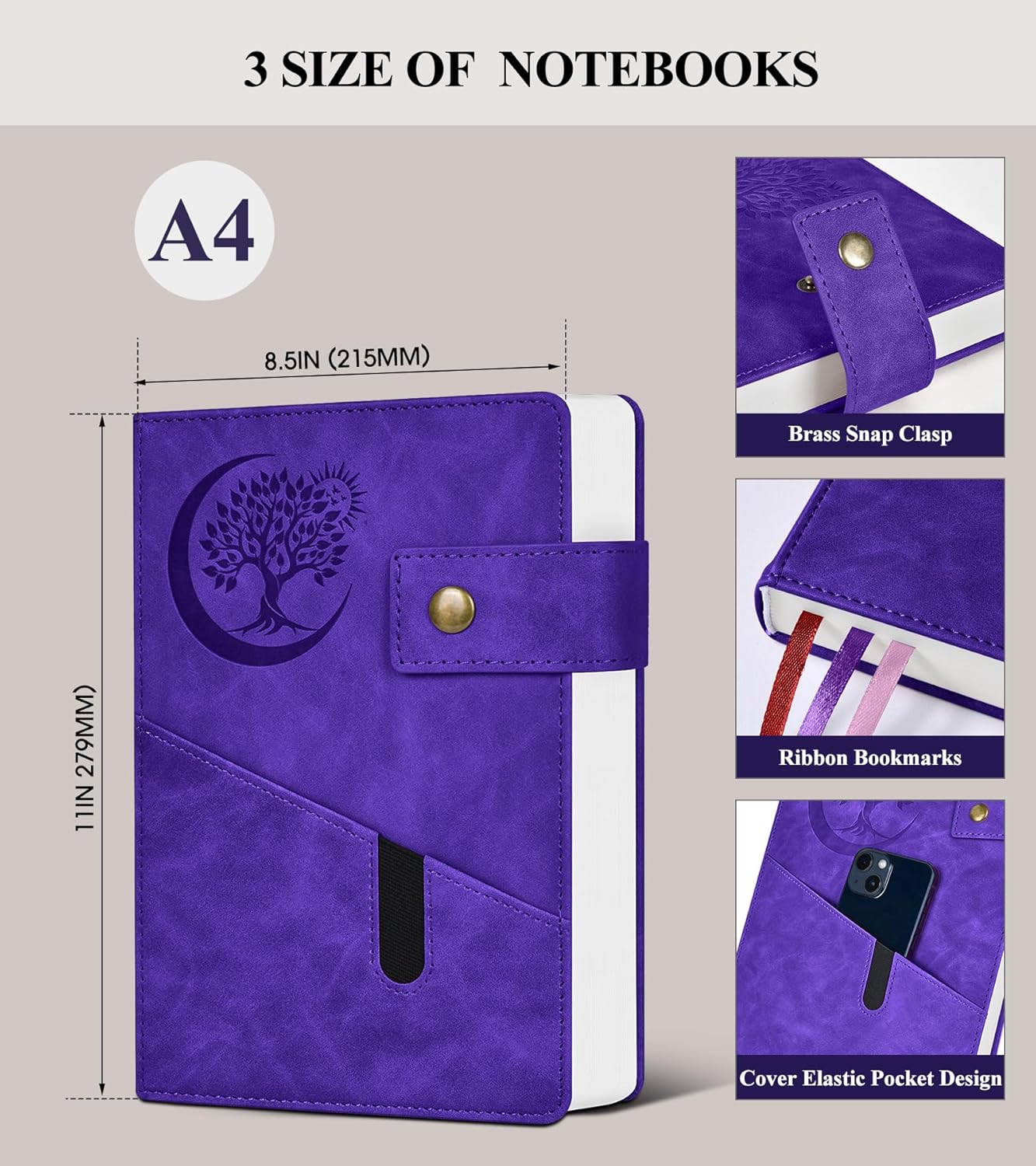 365 Page Thick Lined Journal Notebook for Men Women, A4 Large Leather Journals for Writing, Hardcover Notebooks for Work, School, Note Taking, Business, Travel Diary, College Ruled 8.5" x 11"