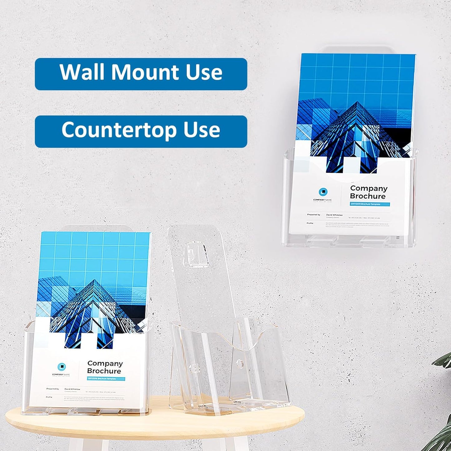 Acrylic Brochure Holder 6 x 8 Inch, Clear Slant Back Display Stand for 5.5 x 8.5 & 5 x 7 Inch Flyers, Pamphlets, Table Signs – Plastic Paper Holder for Office, Home, Store, 2 Pack