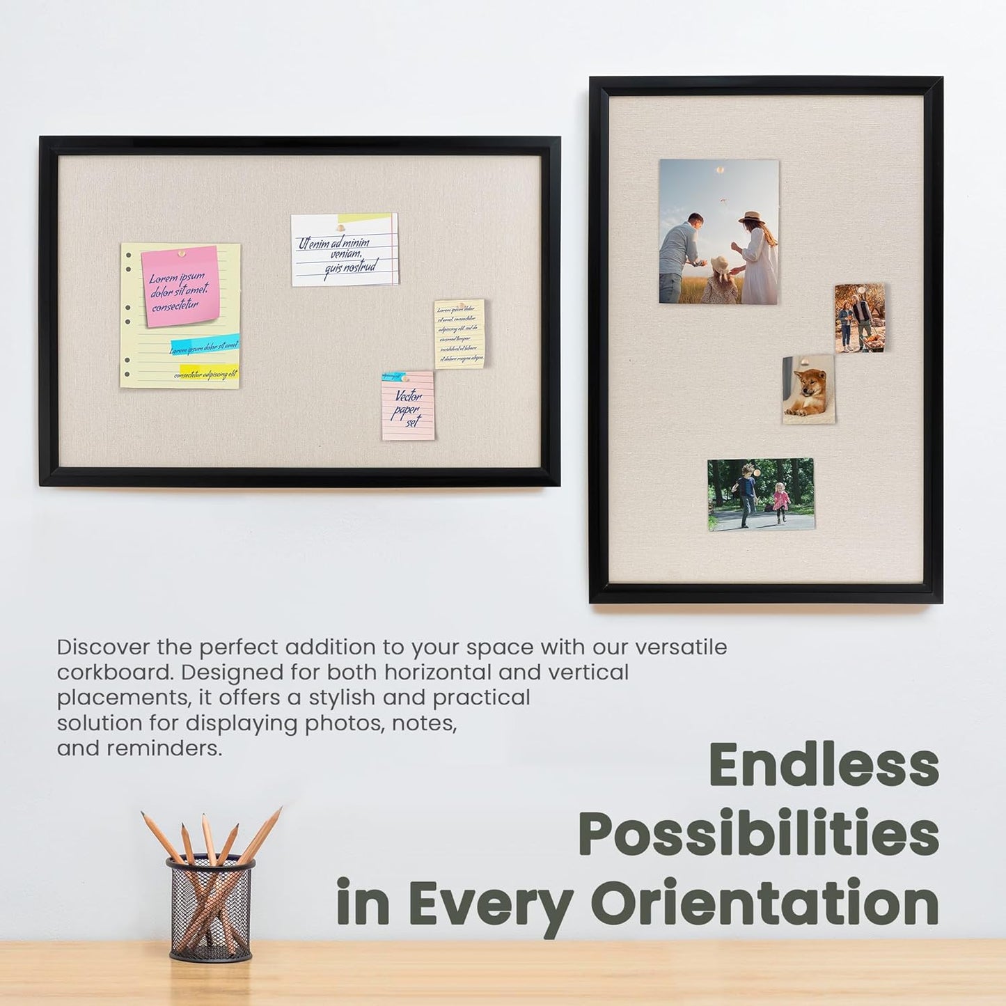 Bulletin Board Cork Board with Linen, 100% Wood Framed 24" x 36" Bulletin Board Decorations, Pin Boards for Walls, Wall Mounted Fabric Picture Board with 10 Pushpins for School, Home & Office, Black