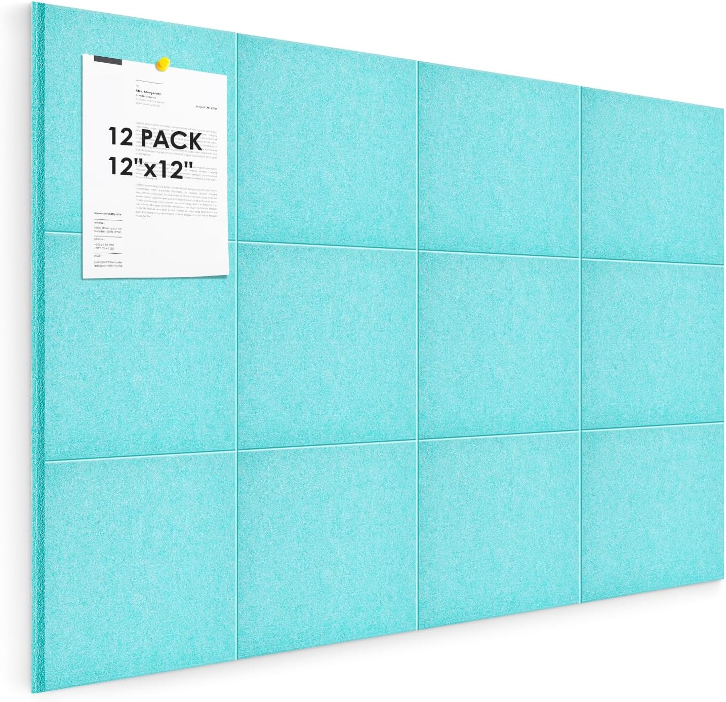 Cork Board for Wall,48"x36" 12 Pack Felt Wall Tiles with Safe Removable Adhesive Tabs, Bulletin Boards for Home Office Kitchen, Pin Board Notice Board for Photos, Memos, Baby Blue