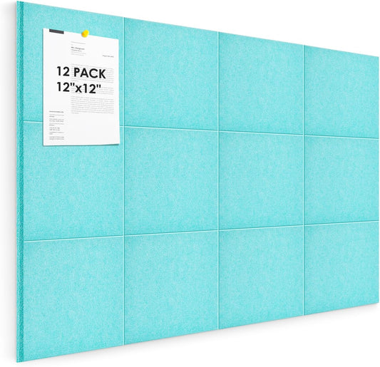 Cork Board for Wall,48"x36" 12 Pack Felt Wall Tiles with Safe Removable Adhesive Tabs, Bulletin Boards for Home Office Kitchen, Pin Board Notice Board for Photos, Memos, Baby Blue