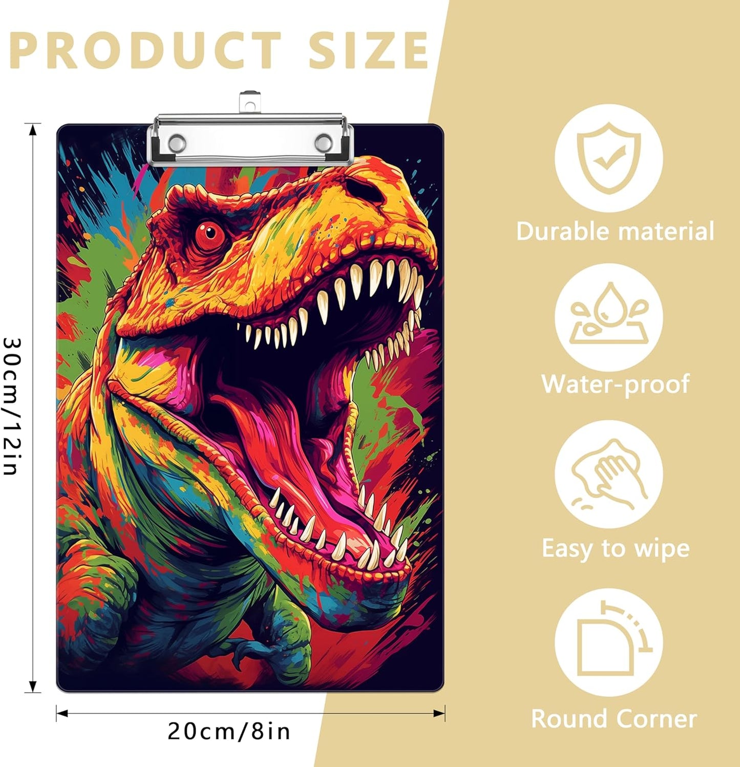 Dinosaur Plastic Clipboards,Decorative Plastic Acrylic Clipboard for Teacher Social Worker Students Office Supplies 8 * 12