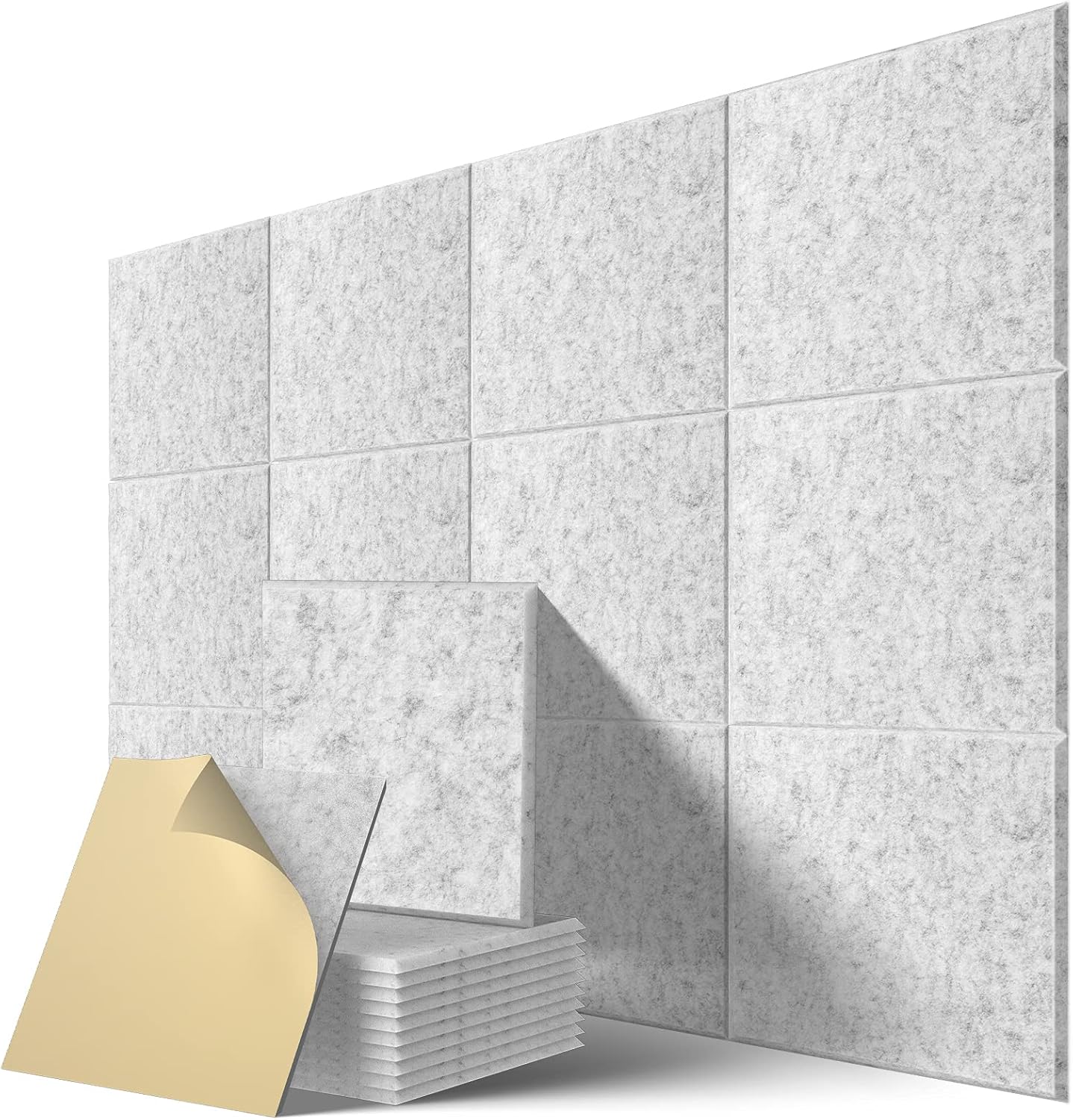 12 Pack Self-Adhesive Acoustic Panels, 12" X 12" X 0.4" High-Density Polyester Sound Proof Foam Panels for Walls, Soundproof Wall Panels for Home & Office (Sliver Gray)