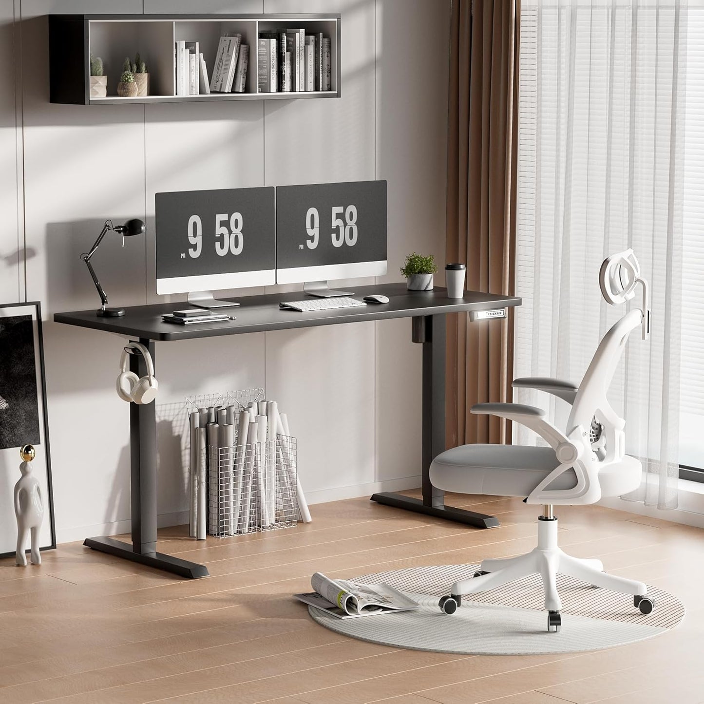 Furmax Electric Standing Desk, 55 x 24 Inches Height Adjustable Desk with Removable Casters, Home Office Computer Desk (Carbon Black)